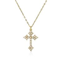 Classic Style Shiny Cross Heart Shape Copper Inlay Artificial Pearls Zircon Pendant Necklace sku image 7