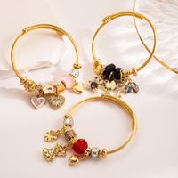 Cute Romantic Sweet Bear Alloy Titanium Steel Plating Inlay Rhinestones Gold Plated Bangle main image 6