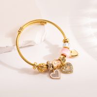 Cute Romantic Sweet Bear Alloy Titanium Steel Plating Inlay Rhinestones Gold Plated Bangle main image 4