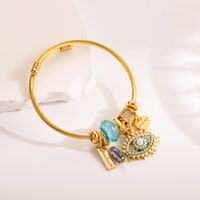 304 Stainless Steel Alloy Gold Plated Cute Romantic Sweet Beaded Plating Inlay Devil'S Eye Bear Artificial Crystal Bangle main image 3