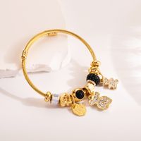 304 Stainless Steel Alloy Gold Plated Cute Romantic Sweet Beaded Plating Inlay Devil'S Eye Bear Artificial Crystal Bangle main image 4
