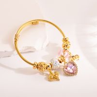 304 Stainless Steel Alloy Gold Plated Cute Romantic Sweet Beaded Plating Inlay Devil'S Eye Bear Artificial Crystal Bangle main image 5