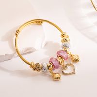 Artistic Shiny Heart Shape Alloy Titanium Steel Plating Inlay Rhinestones Gold Plated Bangle main image 6