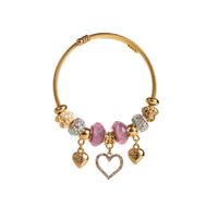 Artistic Shiny Heart Shape Alloy Titanium Steel Plating Inlay Rhinestones Gold Plated Bangle main image 7