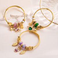 Cute Romantic Heart Shape Owl Titanium Steel Plating Inlay Rhinestones Gold Plated Bangle main image 6