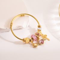 Cute Romantic Heart Shape Owl Titanium Steel Plating Inlay Rhinestones Gold Plated Bangle sku image 2