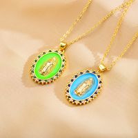 Ethnic Style Geometric Copper Enamel Artificial Crystal Zircon Gold Plated Pendant Necklace main image 8