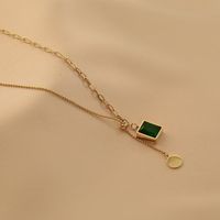 Simple Style Round Square Titanium Steel Plating Inlay Zircon 18k Gold Plated Necklace main image 3