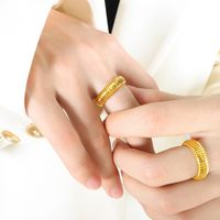 Basic Retro Stripe Solid Color Titanium Steel Plating 18k Gold Plated Rings main image 6