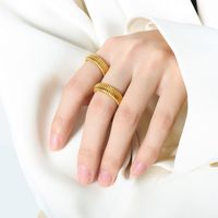 Basic Retro Stripe Solid Color Titanium Steel Plating 18k Gold Plated Rings main image 5