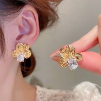 Élégant Fleur Alliage Incruster Diamant Artificiel Femmes Boucles D'oreilles main image 1