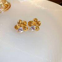 Elegant Flower Alloy Inlay Artificial Diamond Women's Ear Studs sku image 1