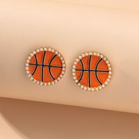 1 Pair Casual Preppy Style Basketball Enamel Plating Inlay Alloy Pearl Ear Studs main image 3
