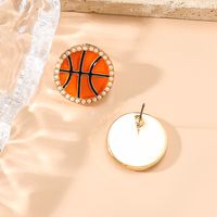 1 Pair Casual Preppy Style Basketball Enamel Plating Inlay Alloy Pearl Ear Studs main image 4