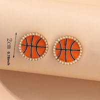 1 Pair Casual Preppy Style Basketball Enamel Plating Inlay Alloy Pearl Ear Studs main image 2