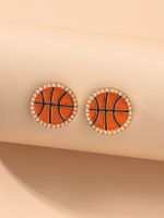 1 Pair Casual Preppy Style Basketball Enamel Plating Inlay Alloy Pearl Ear Studs sku image 1