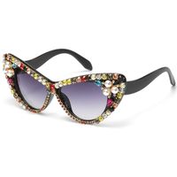 Simple Style Flower Pc Cat Eye Inlaid Zircon Full Frame Women's Sunglasses sku image 1