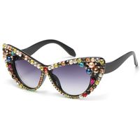 Simple Style Flower Pc Cat Eye Inlaid Zircon Full Frame Women's Sunglasses sku image 3