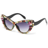 Simple Style Flower Pc Cat Eye Inlaid Zircon Full Frame Women's Sunglasses sku image 4