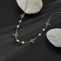 Vintage Style Simple Style Star Butterfly Stainless Steel Pearl Plating Hollow Out 18k Gold Plated Necklace main image 1
