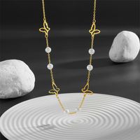 Vintage Style Simple Style Star Butterfly Stainless Steel Pearl Plating Hollow Out 18k Gold Plated Necklace sku image 1