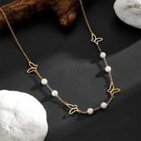 Vintage Style Simple Style Star Butterfly Stainless Steel Pearl Plating Hollow Out 18k Gold Plated Necklace main image 5