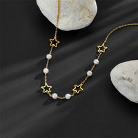 Vintage Style Simple Style Star Butterfly Stainless Steel Pearl Plating Hollow Out 18k Gold Plated Necklace main image 4