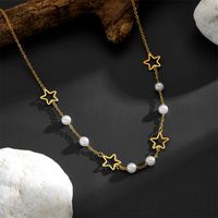 Vintage Style Simple Style Star Butterfly Stainless Steel Pearl Plating Hollow Out 18k Gold Plated Necklace main image 2