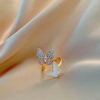 Retro Geometric Butterfly Bow Knot Copper Inlay Artificial Pearls Zircon Rings sku image 32