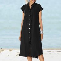 Women's Regular Dress Vintage Style Standing Collar Pocket Patchwork Short Sleeve Solid Color Midi Dress Holiday Daily main image 2