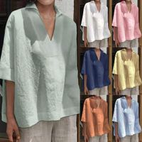 Women's Blouse Half Sleeve Blouses Patchwork Pastoral Solid Color main image 1