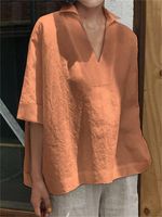 Women's Blouse Half Sleeve Blouses Patchwork Pastoral Solid Color main image 2