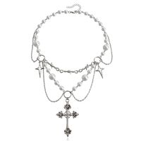 Simple Style Cross Alloy Beaded Women's Layered Necklaces sku image 1