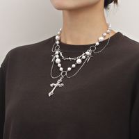 Simple Style Cross Alloy Beaded Women's Layered Necklaces main image 4
