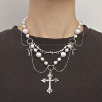 Simple Style Cross Alloy Beaded Women's Layered Necklaces main image 1