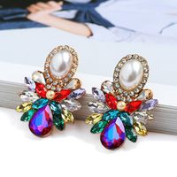 1 Pair Luxurious Geometric Inlay Alloy Artificial Pearls Rhinestones Glass Drop Earrings sku image 2