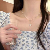 Élégant Sucré Forme De Cœur Alliage Placage Incruster Perles Artificielles Zircon Femmes Collier En Couches main image 4