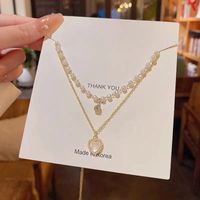Elegant Sweet Heart Shape Alloy Plating Inlay Artificial Pearls Zircon Women's Layered Necklaces sku image 1
