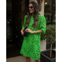 Women's A-line Skirt Casual Standing Collar Zipper Patchwork Half Sleeve Solid Color Knee-length Street main image 4