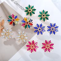 Lujoso Flor Aleación Embutido Diamantes De Imitación Chapado En Oro Mujeres Pendientes main image 8