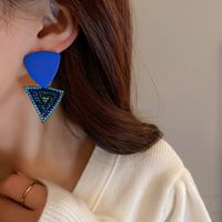 Sweet Triangle Square Heart Shape Alloy Stoving Varnish Inlay Rhinestones Women's Earrings main image 3