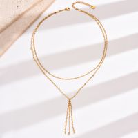 304 Stainless Steel 14K Gold Plated Sexy Tassel Plating Solid Color Layered Necklaces main image 3