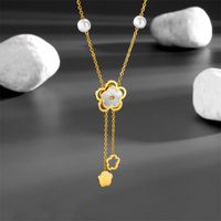 Titan Stahl Süss Einfacher Stil Perle Überzug Inlay Quaste Blume Acryl Halskette Mit Anhänger main image 3