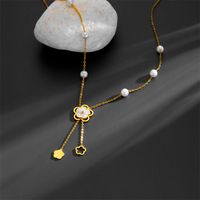 Titanium Steel Sweet Simple Style Pearl Plating Inlay Tassel Flower Acrylic Pendant Necklace main image 1