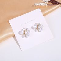 Ig Style Sweet Flower Alloy Plating Inlay Artificial Pearls Rhinestones Gold Plated Women's Ear Studs main image 3