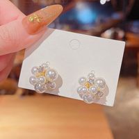 Ig Style Sweet Flower Alloy Plating Inlay Artificial Pearls Rhinestones Gold Plated Women's Ear Studs main image 1