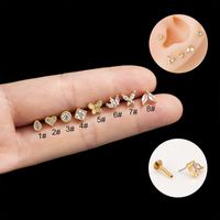 1 Piece Lip Rings Simple Style Round Water Droplets Heart Shape 316 Stainless Steel  Pure Titanium Copper Plating Inlay Zircon main image 1