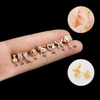 1 Piece Ear Cartilage Rings & Studs Fashion Heart Shape Owl Butterfly Copper Plating Inlay Zircon sku image 5