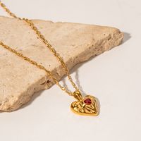 Simple Style Heart Shape Stainless Steel Plating Zircon 18k Gold Plated Pendant Necklace main image 4
