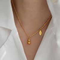 304 Stainless Steel 18K Gold Plated Chinoiserie Simple Style Plating Chinese Character Gourd Pendant Necklace main image 3